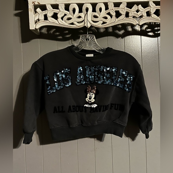 Zara Other - Zara Disney girls Minnie Mouse sequin Los Angeles kids gray cropped sweatshirt